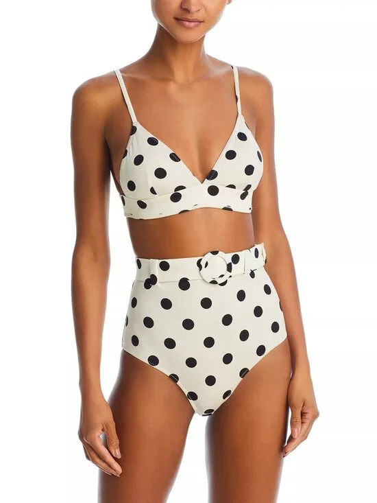200$ EVARAE Elena Polka Dot Belted Bikini Bottom High-Waist Size 10 Black White - Picture 4 of 4